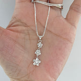 Sterling Silver Triple Plumeria Necklace with CZ, Silver Necklace, Flower Necklace,