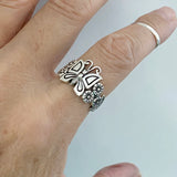 Sterling Sterling Plumeria and Butterfly Ring, Spirit Ring, Silver Ring, Flower Ring, Boho Ring