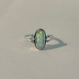 Sterling Silver Oval White Lab Opal Ring, Silver Ring, Simple Ring
