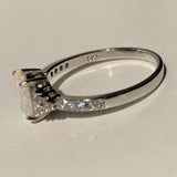 Sterling Silver Oval CZ and White Lab Opal Ring, Silver Rings, Opal Ring