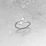 Sterling Silver Sideway Double Cross Ring, Silver Ring, Religious Ring, Adjustable