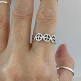 Sterling Silver 6 Peace Sign Ring, Silver Ring, Boho Ring, Love Ring