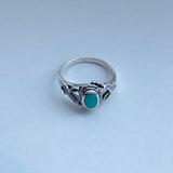 Sterling Silver Round Turquoise Ring with Leaves, Boho Ring, Silver Ring, Stone Ring