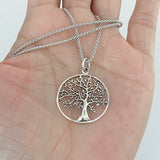 Sterling Silver Large Round Tree Of Life Necklace, Silver Necklace, Fortune Necklace, Tree Necklace