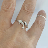Sterling Silver Mama and Baby Dolphins Ring, Silver Ring, Dolphin Ring, Ocean Rings