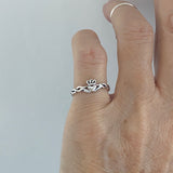 Sterling Silver Small Claddagh Ring with Rope Band, Dainty Ring, Friendship Ring, Silver Ring