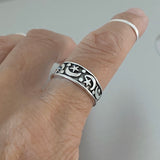 Sterling Silver Moon and Star Band Ring, Moon Ring, Star Ring, Silver Ring, Boho Ring