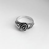 Sterling Silver Rose with Leaves Ring, Boho Ring, Flower Ring, Leaf Ring