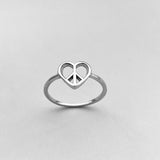 Sterling Silver Small Love Peace Ring, Silver Ring, Boho Ring, Heart Ring, Love Ring