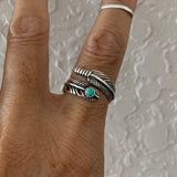 Sterling Silver Feather Ring with Synthetic Turquoise, Feather Ring, Silver Ring, Angels Wing
