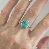 Sterling Silver Oval Solitaire Genuine Turquoise Ring, Silver Ring, Statement Ring, Boho Ring