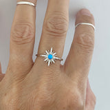 Sterling Silver Clear CZ and Blue Lab Opal Twinkle Star Ring, Opal Ring, Boho Ring