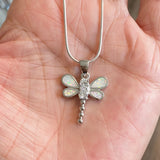 Sterling Silver White Lab Opal and Clear CZ Dragonfly Necklace, Silver Necklace, Happiness Necklace, Boho Necklace