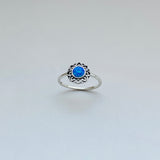 Sterling Silver Blue Lab Opal Mandala Ring, Flower Ring, Boho Ring