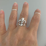 Sterling Silver Fleur De Lise Ring, Silver Rings, Saints Ring, Lotus Ring