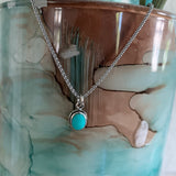 Sterling Silver Small Oval Turquoise Necklace, Silver Necklace, Boho Necklace, Stone Necklace