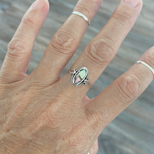 Sterling Silver Oval Abalone Ring, Silver Ring, Stone Ring, Boho Ring