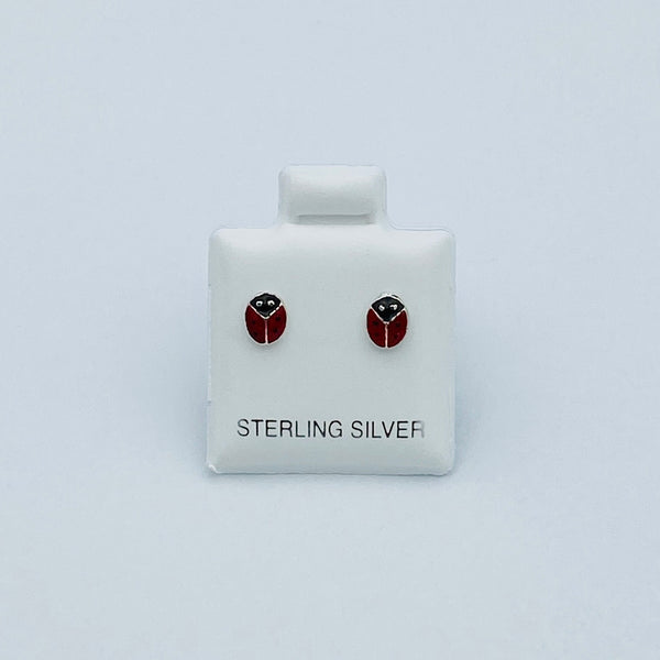 Sterling Silver Ladybug Earrings with Red and Black Enamel, Silver Earrings, Stud Earrings, Lovebug Earrings