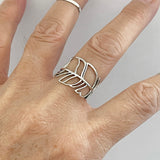 Sterling Silver Cut Out Wrapped Leaf Ring, Boho Ring, Silver Ring, Tree Ring