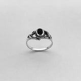 Sterling Silver Round Black Onyx Ring with Leaf,  Silver Ring, Onyx Ring, Healing Ring