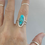 Sterling Silver Long Oval Genuine Turquoise Ring, Silver Ring, Statement Ring, Boho Ring