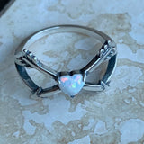 Sterling Silver White Lab Opal Heart and Arrows Ring, Silver Ring, Bow and Arrow Ring, Opal Ring