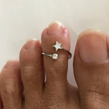 Sterling Silver Star Toe Ring With Clear CZ