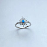 Sterling Silver Clear CZ and Blue Lab Opal Twinkle Star Ring, Opal Ring, Boho Ring