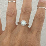 Sterling Silver Solitaire White Lab Opal with CZ Ring, Opal Ring, Silver Ring, Wedding Ring