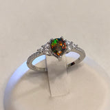 Sterling Silver Teardrop Black Lab Opal Ring with CZ, Silver Rings, Wedding, Engagement