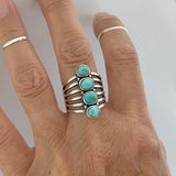 Sterling Silver 4 Round Genuine Turquoise Ring, Statement Ring, Boho Ring, Silver Ring