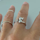 Sterling Silver Adjustable Cat Ring, Silver Ring, Animal Ring, Pet Ring, Kids Ring, Kitty Ring