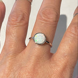 Sterling Silver Round White Lab Opal Ring, Silver Ring, Ring, Opal Ring, Wedding Ring
