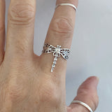 Sterling Silver Thin Dragonfly Ring, Silver Ring, Boho Ring, Spirit Ring
