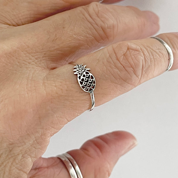 Sterling Silver Sideway Pineapple Ring, Dainty Ring, Tree Ring, Silver Ring, Fruit Ring