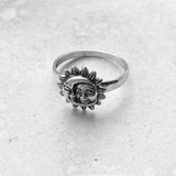 Sterling Silver Medium Moon and Sun Ring, Silver Ring, Moon Ring