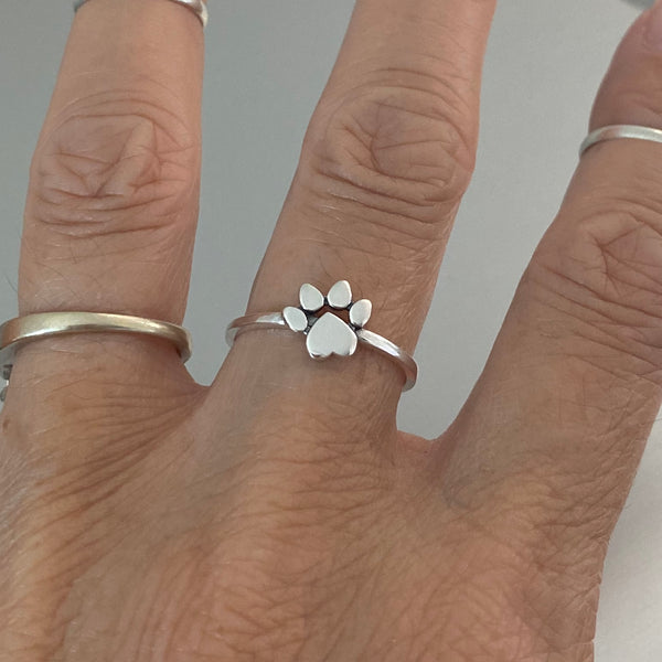 Sterling Silver Dog Heart Paw Print Ring, Silver Ring, Animal Ring, Pet Ring, Kids Ring, Paw Ring