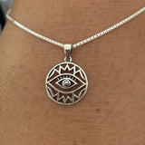 Sterling Silver Religious All Seeing Eye Box Chain Necklace