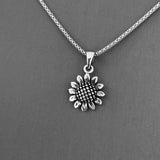 Sterling Silver Sunflower Necklace, Silver Necklace, Flower Necklace, Sun Ring