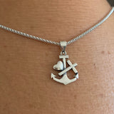 Sterling Silver Anchor Heart Cross Necklace, Anchor Necklace, Silver Necklace
