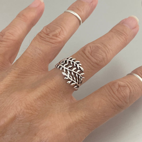 Sterling Silver Wraparound Leaf Ring, Silver Rings, Tree Ring, Leaves Ring