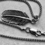 Sterling Silver Large Feather Necklace, Silver Necklace, Boho Necklace, Angels Necklace