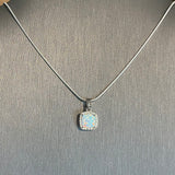 Sterling Silver Square White Lab Opal and Clear CZ Necklace, Silver Necklace, Opal Necklace