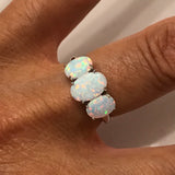 Sterling Silver 3 Oval White Lab Opal Ring, Silver Ring, Opal Ring, Stone Ring