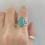 Sterling Silver Oval Genuine Turquoise Ring, Silver Ring, Statement Ring, Boho Ring