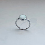 Sterling Silver Round White Lab Opal Ring, Silver Ring, Ring, Opal Ring, Wedding Ring
