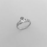 Sterling Silver Claddagh Ring with Rope Band, Silver Ring, Irish Ring, Heart Ring