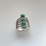 Sterling Silver 4 Round Genuine Turquoise Ring, Statement Ring, Boho Ring, Silver Ring