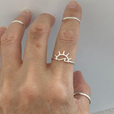 Sterling Silver Waves and Sunset Ring, Silver Ring, Wave Ring, Sun Ring