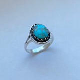 Sterling Silver Round Genuine Turquoise Ring, Silver Ring, Statement Ring, Boho Ring